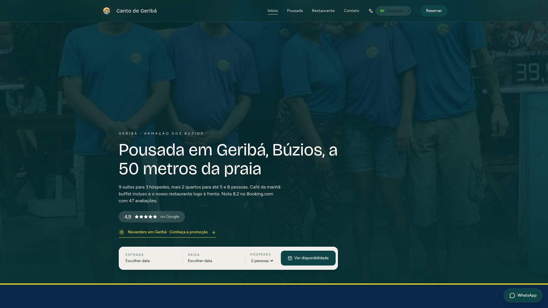 Site da Pousada Canto de Geribá